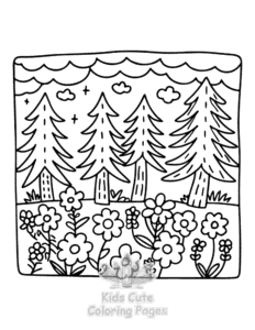 Simple Garden and Tree Cozy coloring page for toddlers