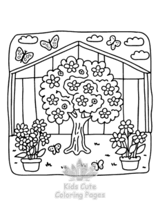 Garden and Tree Cozy coloring page for classroom activities