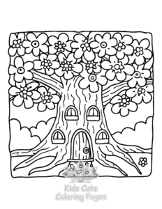 Free printable Garden and Tree Cozy coloring page for kids