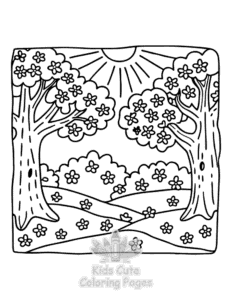 Easy Garden and Tree Cozy coloring sheet for young children