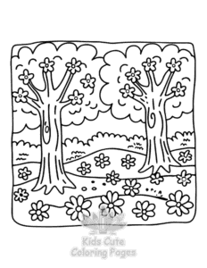 Simple Garden and Tree Cozy coloring page for toddlers