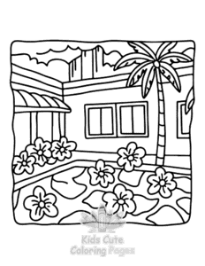 Garden and Tree Cozy coloring page for girls, free to print