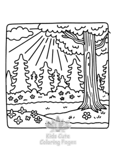 Simple Garden and Tree Cozy coloring page for toddlers