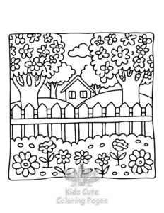 Free printable Garden and Tree Cozy coloring page for kids