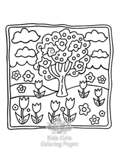 Easy Garden and Tree Cozy coloring sheet for young children