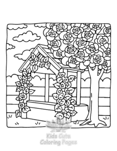 Printable Garden and Tree Cozy coloring sheet for preschoolers