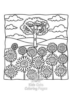 Garden and Tree Cozy coloring page for classroom activities