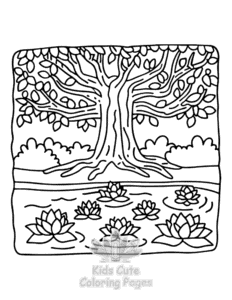 Easy Garden and Tree Cozy coloring sheet for young children