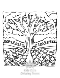 Garden and Tree Cozy coloring page for girls, free to print