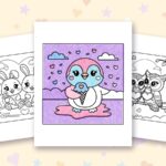 Hello Cupid coloring pages: a crayon colored sample and free printable sheets