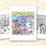 Home Sweet Home coloring pages: a crayon colored sample and free printable sheets