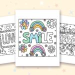 Inspirational Word coloring pages: a crayon colored sample and free printable sheets