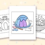 Japanese Food coloring pages: a crayon colored sample and free printable sheets