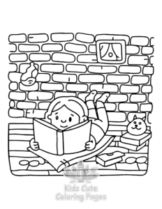 Simple Lazy Day with Cat coloring page for toddlers