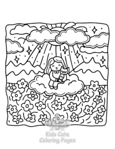 Simple Lazy Day with Cat coloring page for toddlers