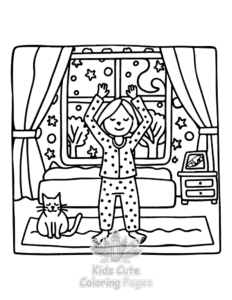 Lazy Day with Cat coloring page for girls, free to print