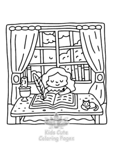 Simple Lazy Day with Cat coloring page for toddlers