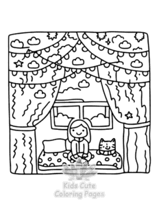 Free printable Lazy Day with Cat coloring page for kids