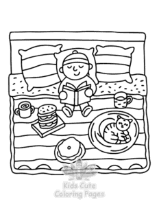 Simple Lazy Day with Cat coloring page for toddlers