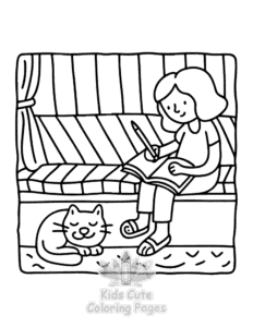Lazy Day with Cat coloring page for girls, free to print