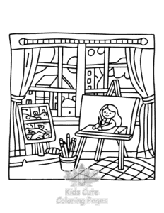 Simple Lazy Day with Cat coloring page for toddlers