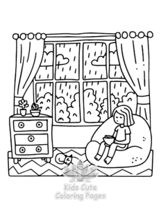 Printable Lazy Day with Cat coloring sheet for preschoolers