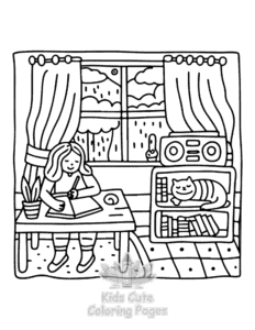 Easy Lazy Day with Cat coloring sheet for young children