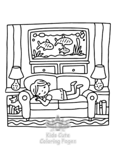 Lazy Day with Cat coloring page for girls, free to print