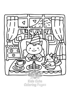 Free printable Lazy Day with Cat coloring page for kids
