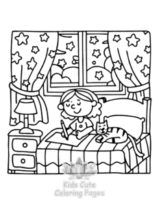 Lazy Day with Cat coloring page for girls, free to print