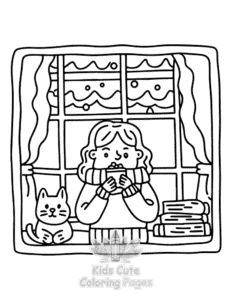 Simple Lazy Day with Cat coloring page for toddlers