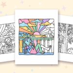 Lazy Day With Cat coloring pages: a crayon colored sample and free printable sheets