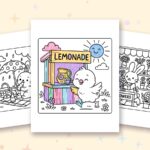 Lazy Days coloring pages: a crayon colored sample and free printable sheets