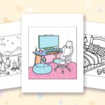 Little Corner coloring pages: a crayon colored sample and free printable sheets