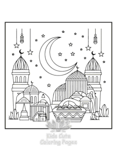 Ramadan coloring page for boys, printable at home