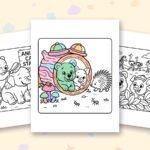 Safari Days coloring pages: a crayon colored sample and free printable sheets