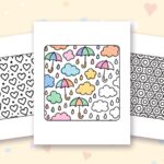 Satisfying Patterns coloring pages: a crayon colored sample and free printable sheets