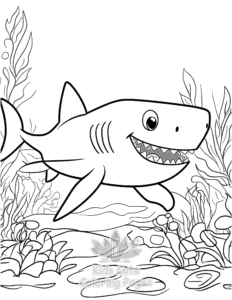 Shark coloring page for boys, printable at home