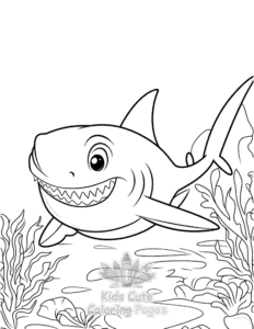 Shark coloring page for girls, free to print