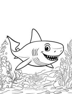 Shark coloring page for boys, printable at home
