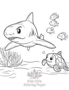 Shark coloring page for girls, free to print