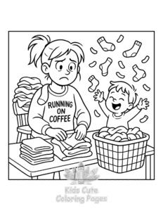 Tired Mom coloring page for classroom activities