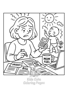 Free printable Tired Mom coloring page for kids