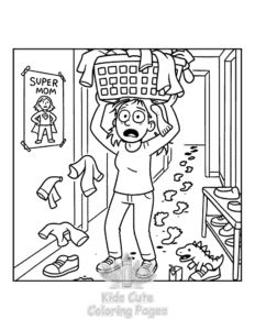 Tired Mom coloring page for girls, free to print
