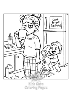 Free printable Tired Mom coloring page for kids