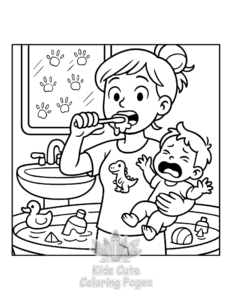 Tired Mom coloring page for girls, free to print