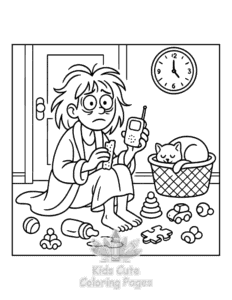 Simple Tired Mom coloring page for toddlers