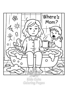 Printable Tired Mom coloring sheet for preschoolers