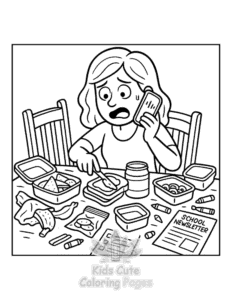 Tired Mom coloring page for classroom activities