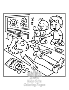 Free printable Tired Mom coloring page for kids